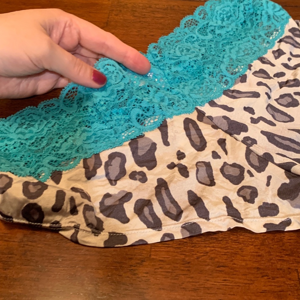 Victoria's Secret M sexy Leopard Print Bottoms with Blue Lace, like new